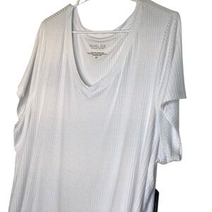 Rachel Zoe Womens White Ribbed V-Neck Short Sleeve Top Plus Size 3X Designer New